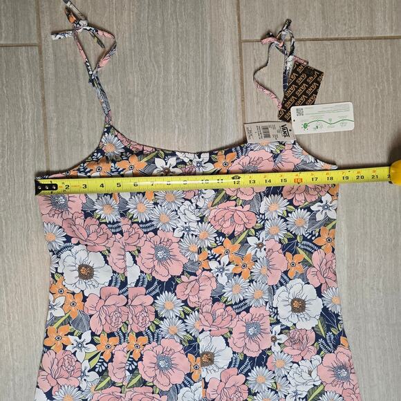 NWT!! VANS WOMENS (JUNIORS) SIZE LARGE RETRO FLORAL SLEEVELESS TIE MINI DRESS - Picture 4 of 10